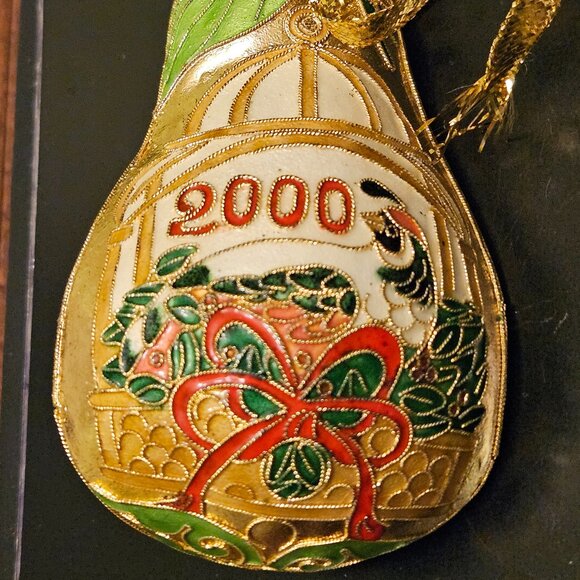 Vintage 2000 Y2K Dillard's Cloisonne Pear Tree Ornament - Picture 2 of 4
